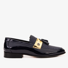 The Imperial Navy Blue Gold Leather Dress Shoe - Vinci Leather