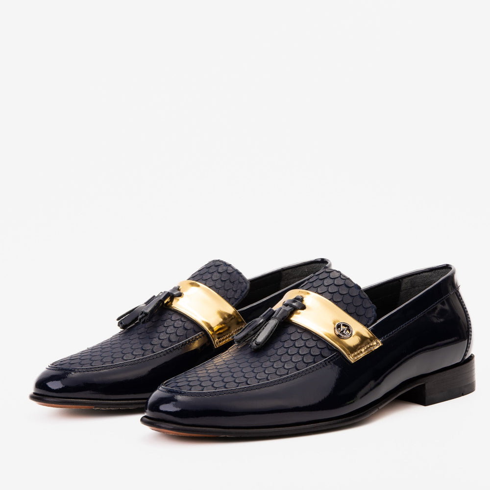 The Imperial Navy Blue Gold Leather Dress Shoe - Vinci Leather