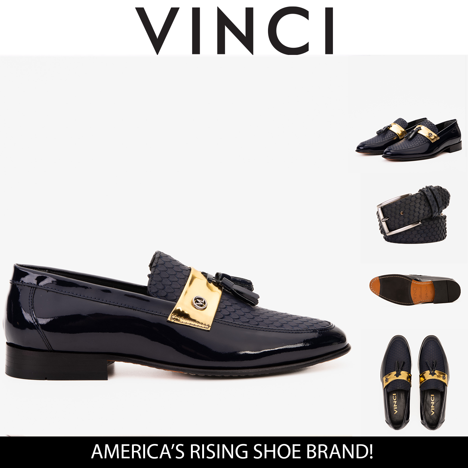 The Imperial Navy Blue Gold Leather Dress Shoe - Vinci Leather