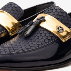 The Imperial Navy Blue Gold Leather Dress Shoe - Vinci Leather