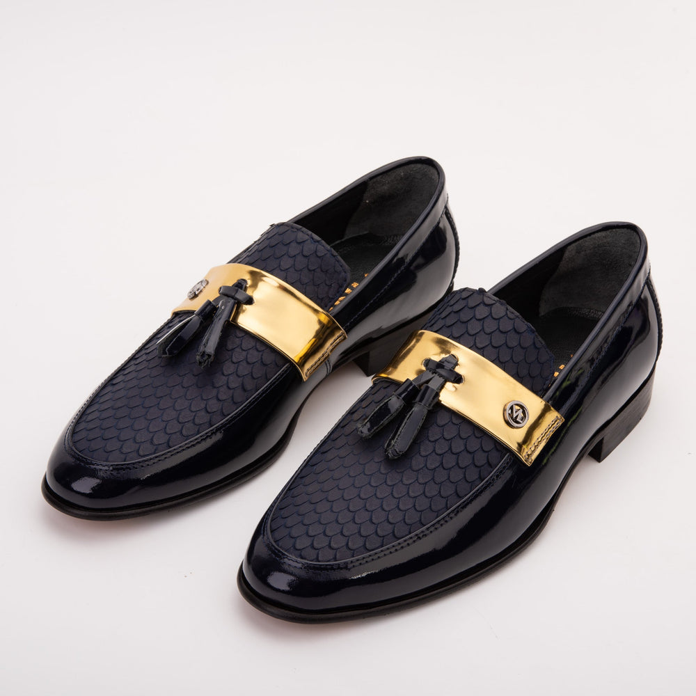 The Imperial Navy Blue Gold Leather Dress Shoe - Vinci Leather