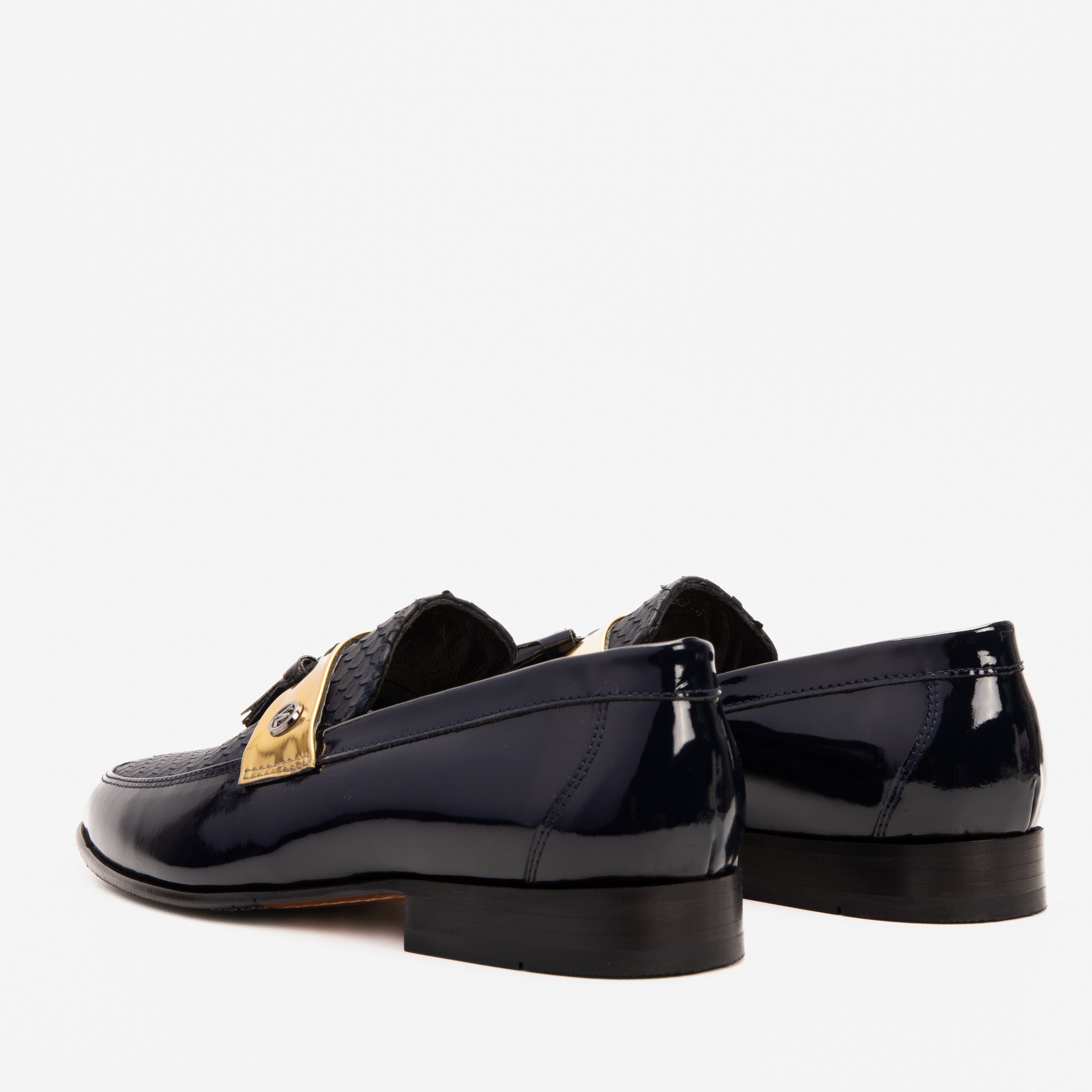 The Imperial Navy Blue Gold Leather Dress Shoe - Vinci Leather