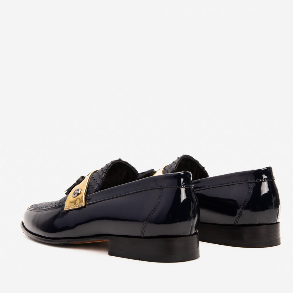 The Imperial Navy Blue Gold Leather Dress Shoe - Vinci Leather