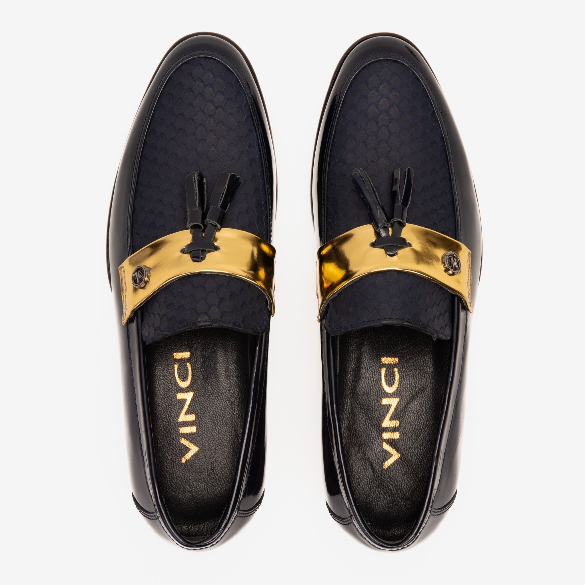 The Imperial Navy Blue Gold Leather Dress Shoe - Vinci Leather