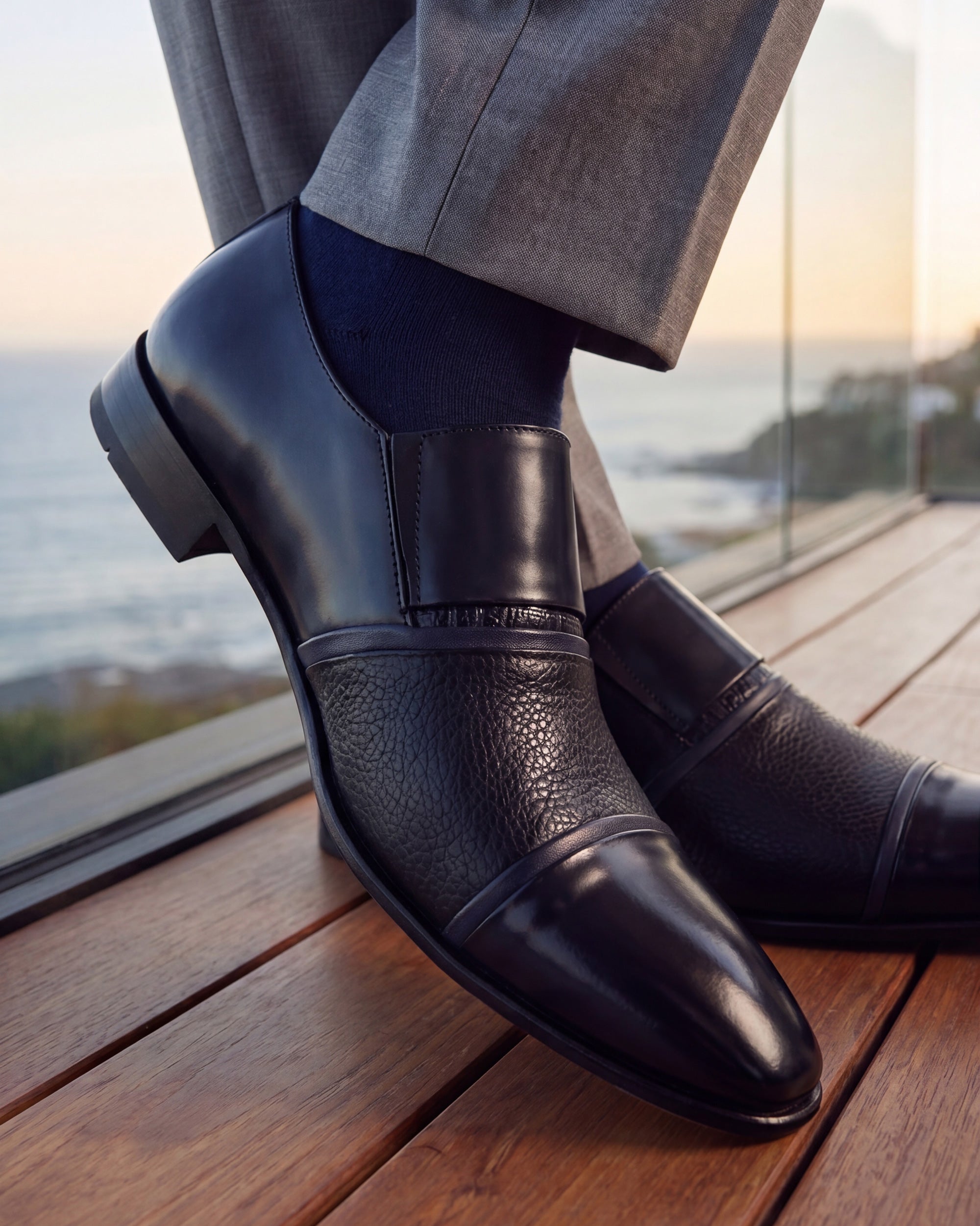 The Everest Navy Leather Cap Toe Dress Loafer Shoe - Vinci Leather