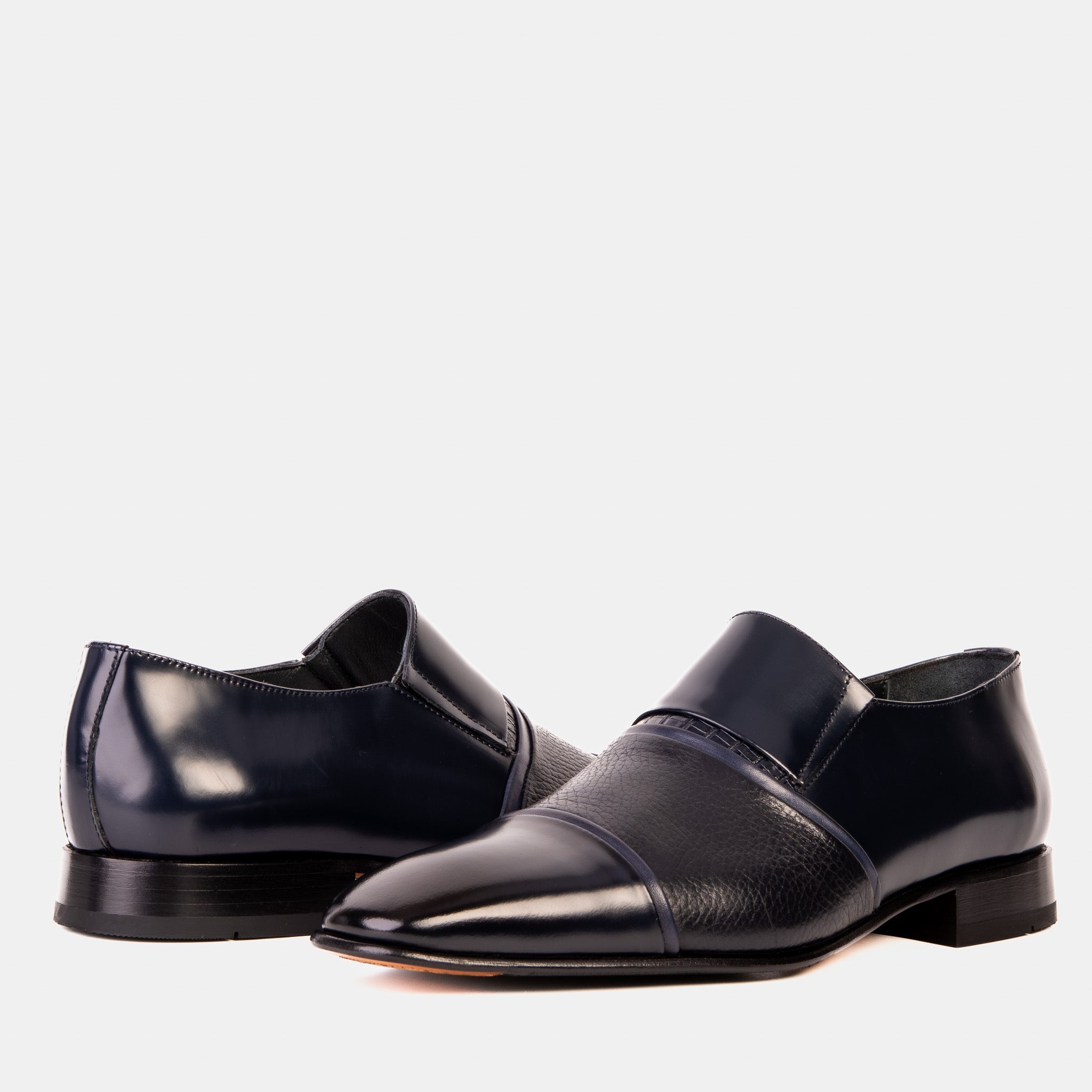 The Everest Navy Leather Cap Toe Dress Loafer Shoe - Vinci Leather