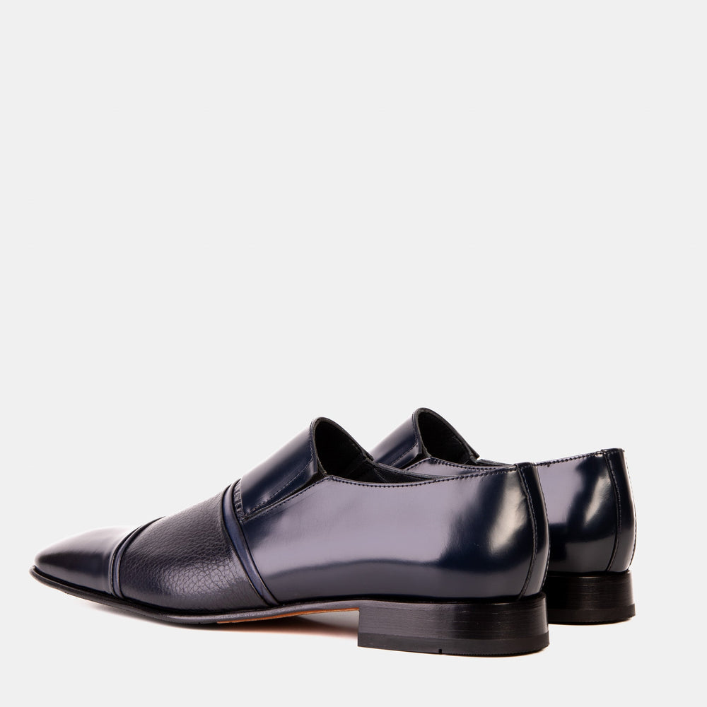 The Everest Navy Leather Cap Toe Dress Loafer Shoe - Vinci Leather