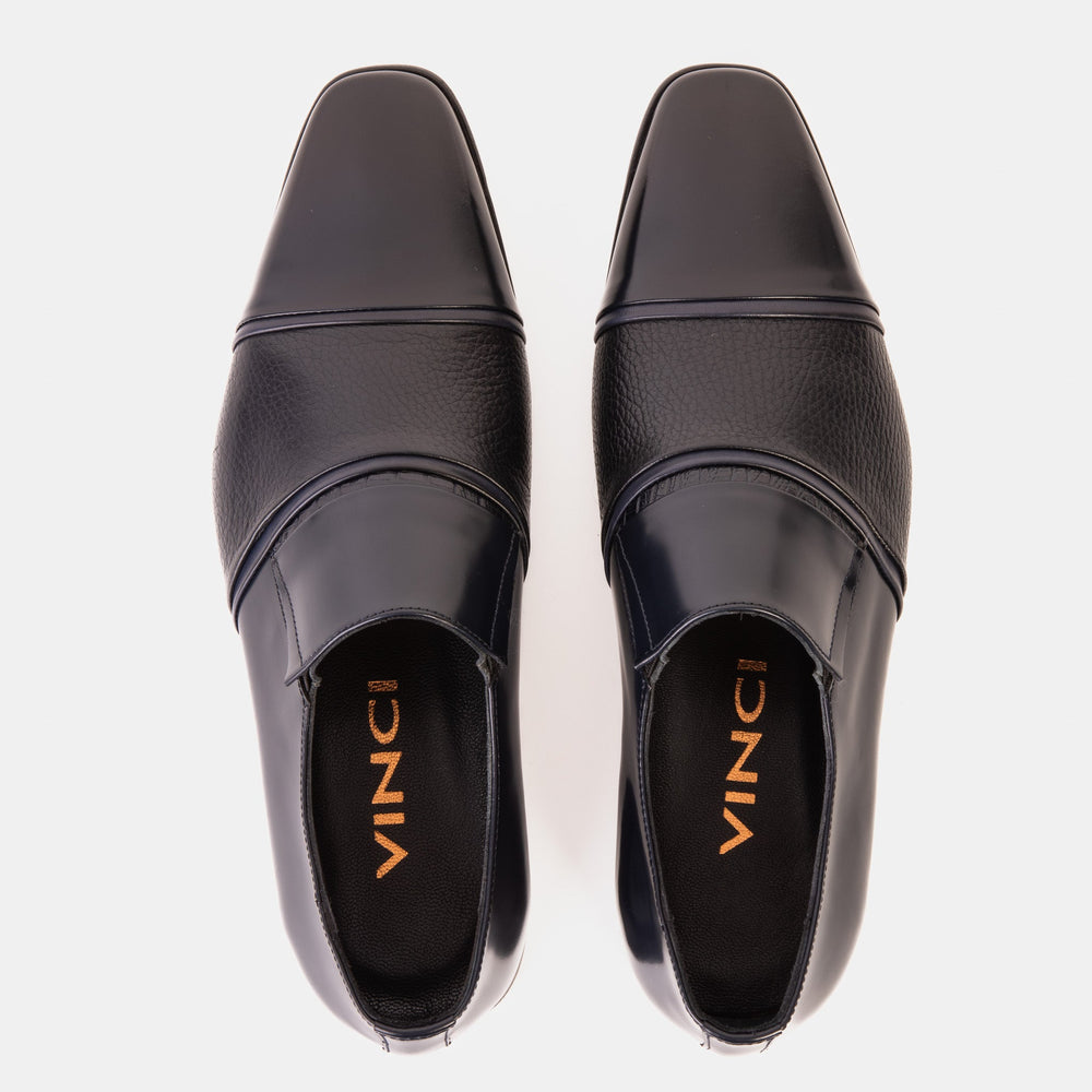 The Everest Navy Leather Cap Toe Dress Loafer Shoe - Vinci Leather