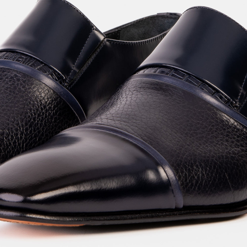 The Everest Navy Leather Cap Toe Dress Loafer Shoe - Vinci Leather