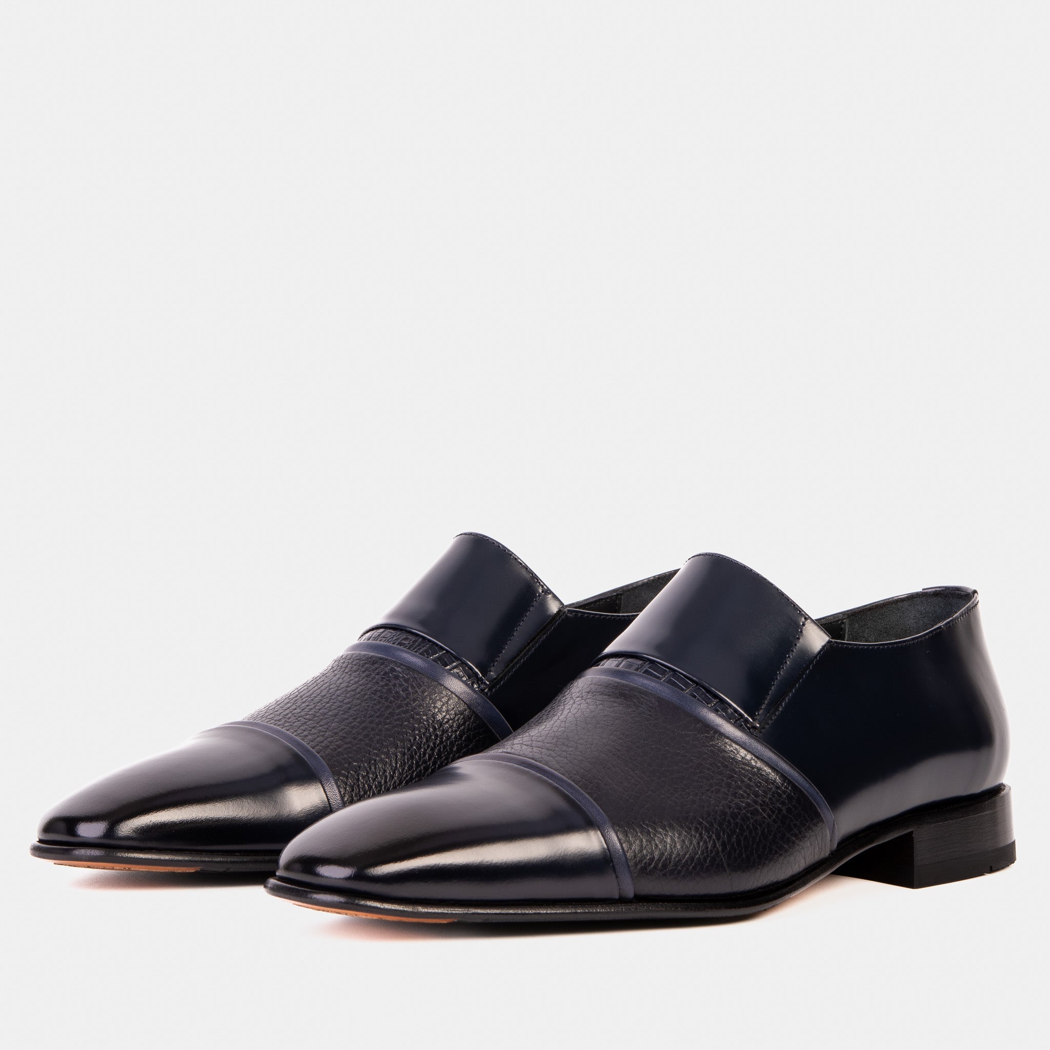 The Everest Navy Leather Cap Toe Dress Loafer Shoe - Vinci Leather