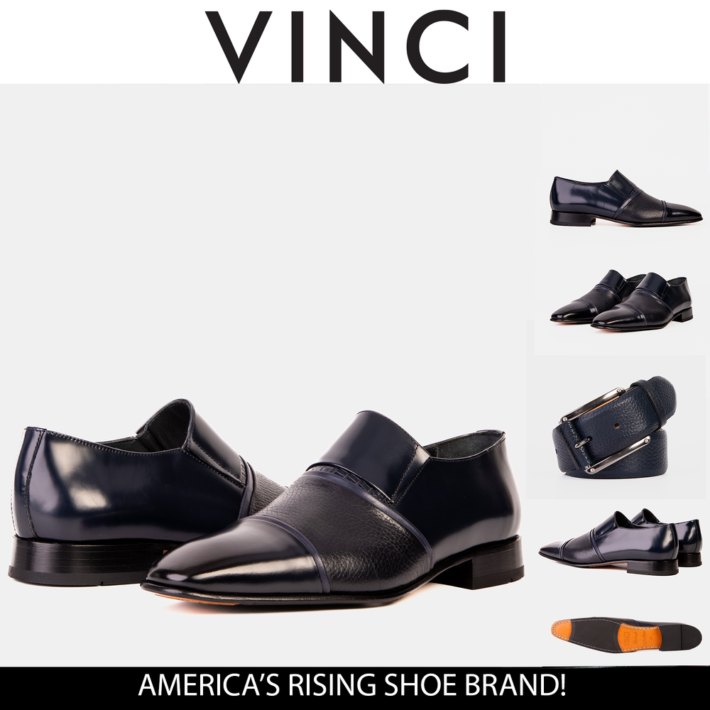 The Everest Navy Leather Cap Toe Dress Loafer Shoe - Vinci Leather