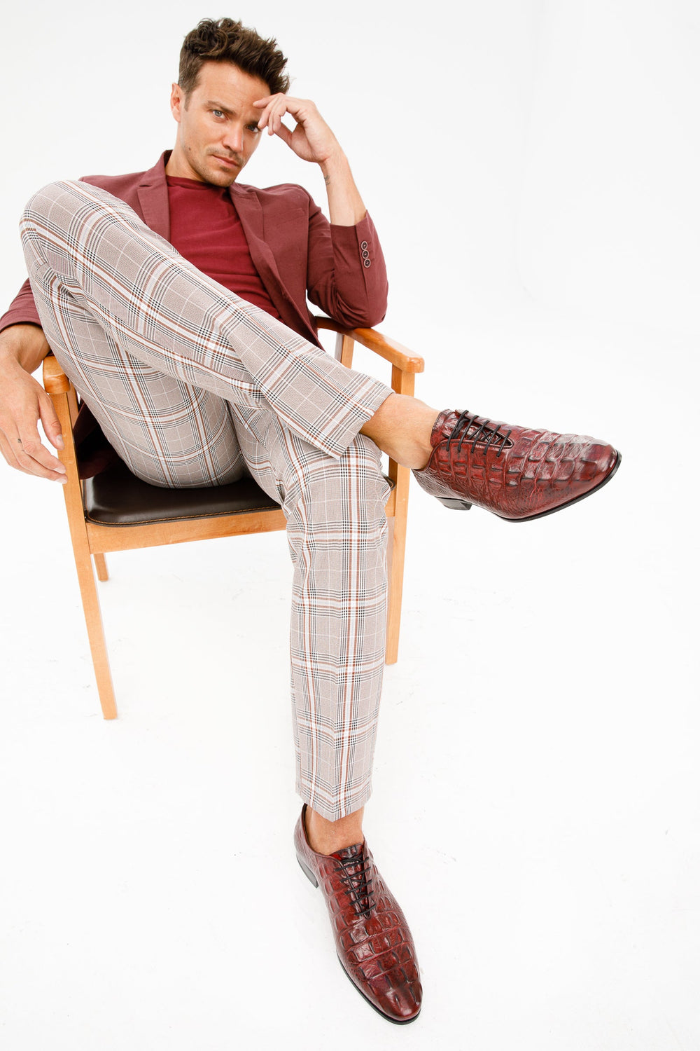The Randor Burgundy Crocodile Leather Oxford Shoe - Vinci Leather