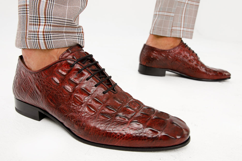 The Randor Burgundy Crocodile Leather Oxford Shoe - Vinci Leather