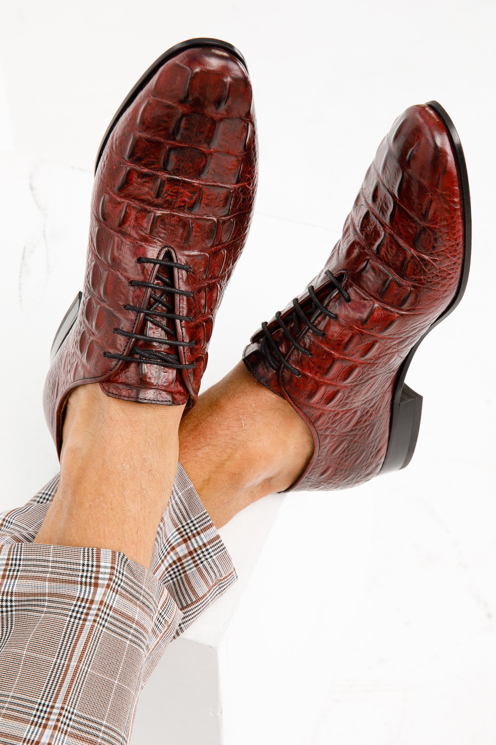 The Randor Burgundy Crocodile Leather Oxford Shoe - Vinci Leather