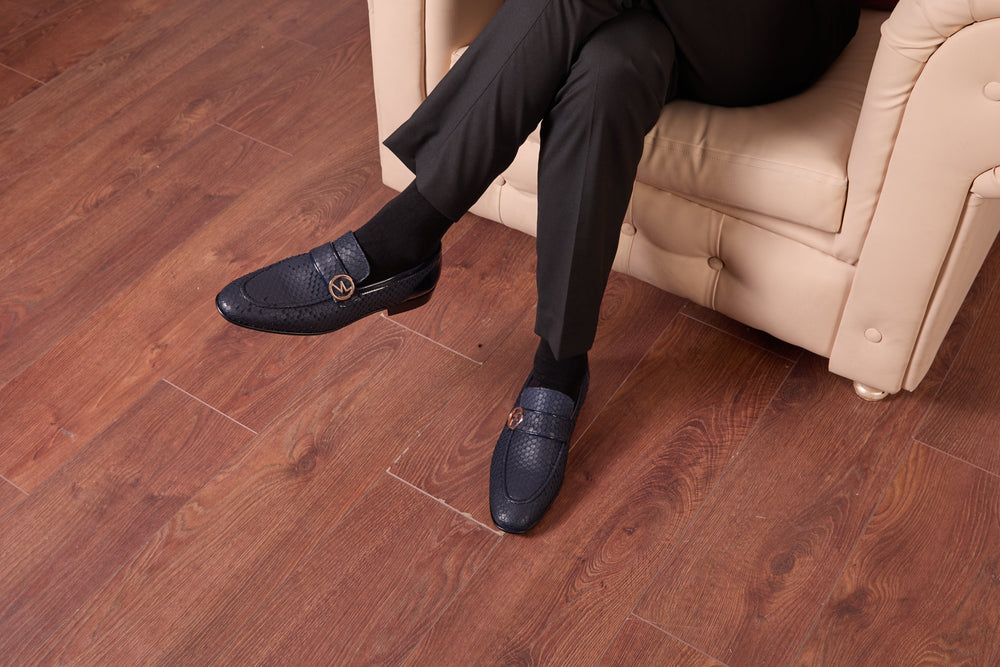 The Monarch Navy Blue Leather Dress Shoe - Vinci Leather