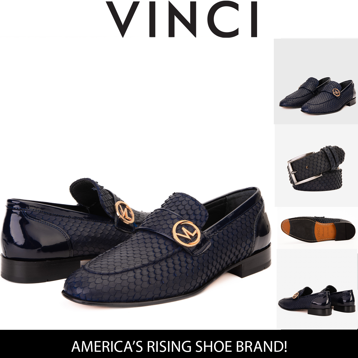 The Monarch Navy Blue Leather Dress Shoe - Vinci Leather