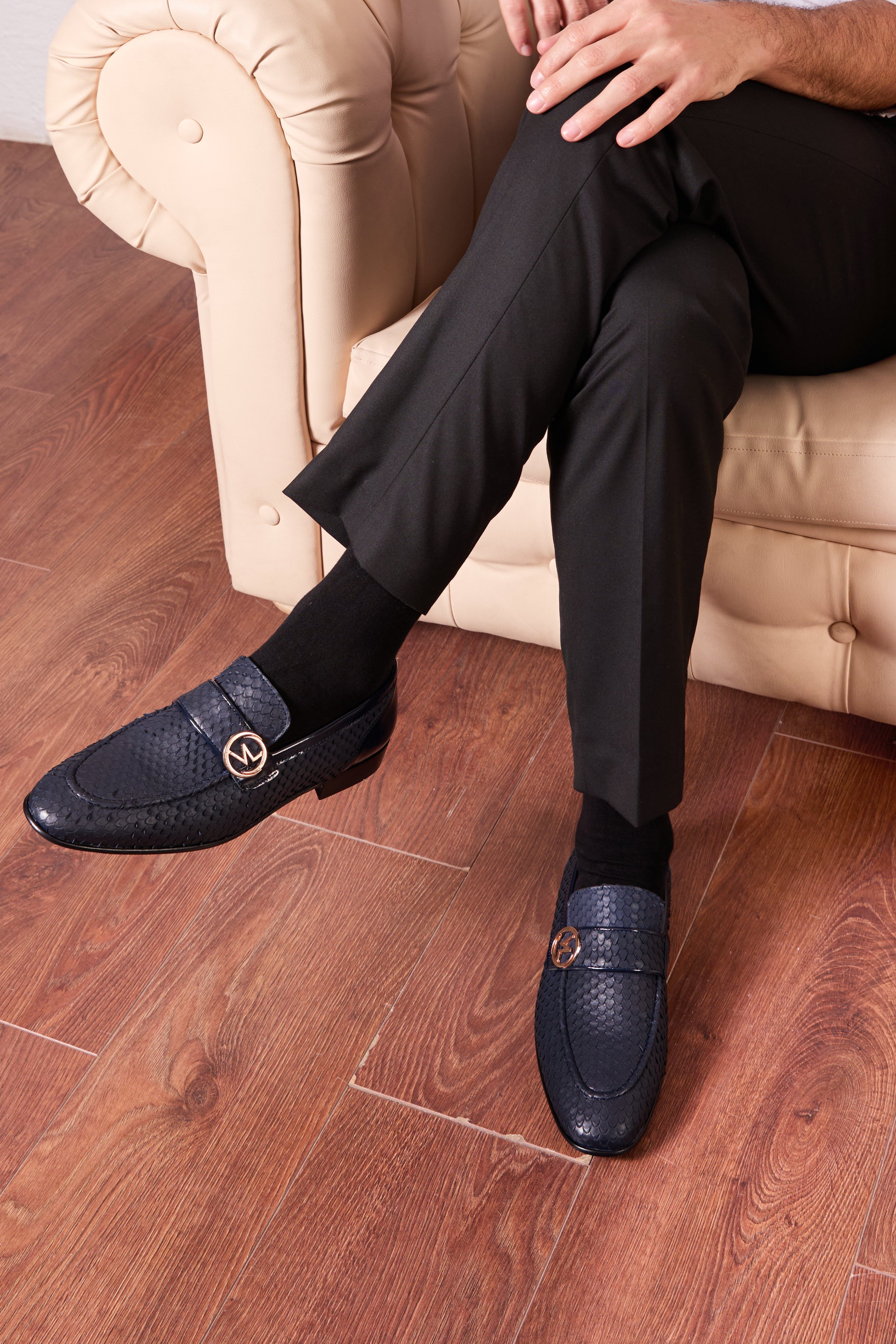 The Monarch Navy Blue Leather Dress Shoe - Vinci Leather