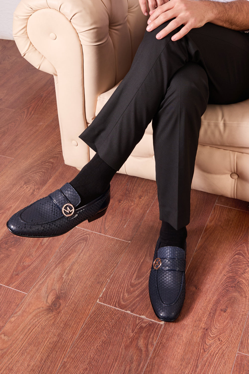 The Monarch Navy Blue Leather Dress Shoe - Vinci Leather