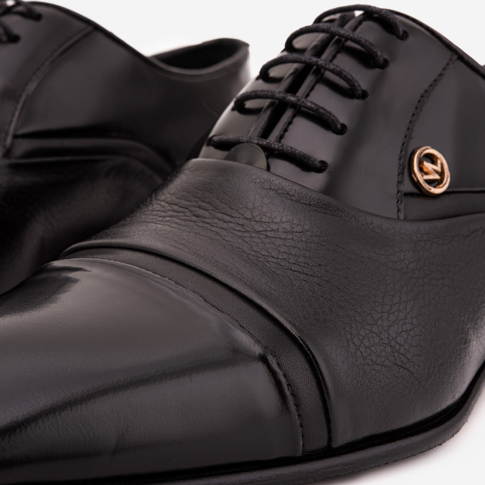 The Rockwell Handmade Black Leather Cap Toe Oxford Shoe - Vinci Leather