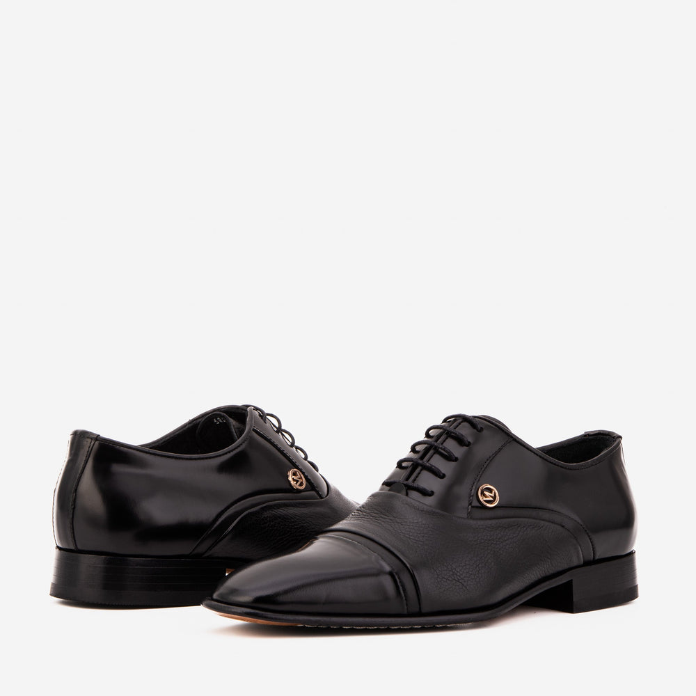 The Rockwell Handmade Black Leather Cap Toe Oxford Shoe - Vinci Leather