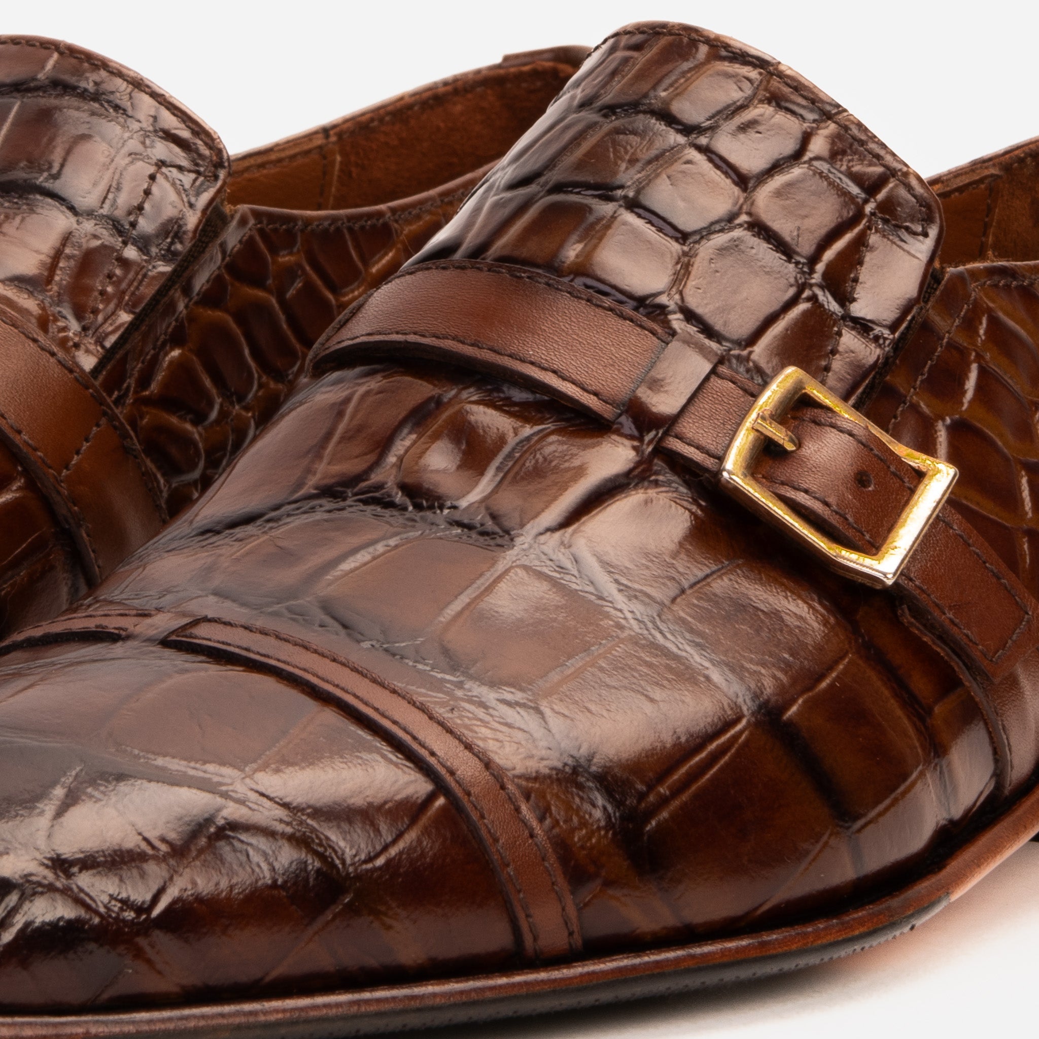 The Strat Single Monk Strap Cap Toe Brown Leather Handmade Shoe - Vinci Leather