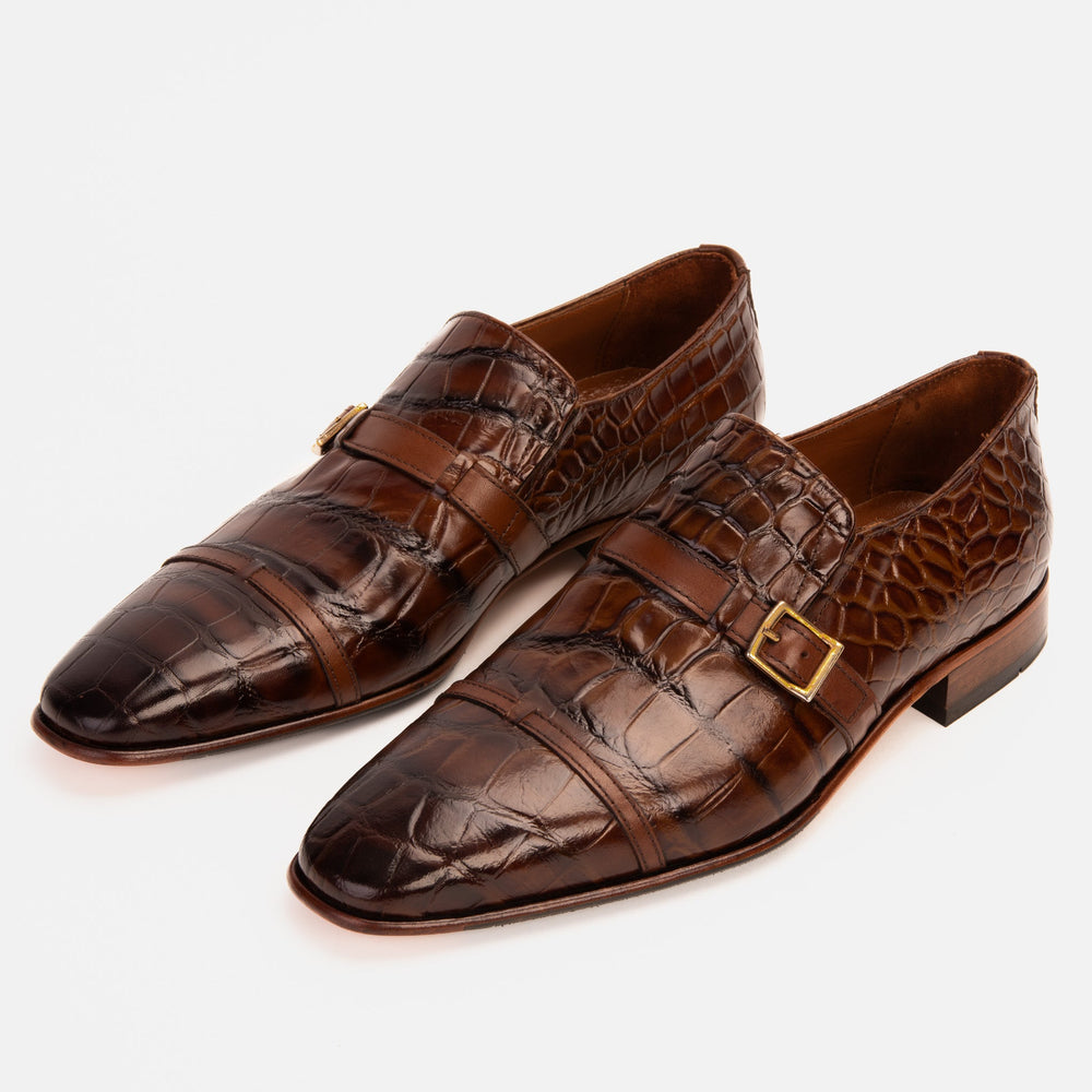 The Strat Single Monk Strap Cap Toe Brown Leather Handmade Shoe - Vinci Leather