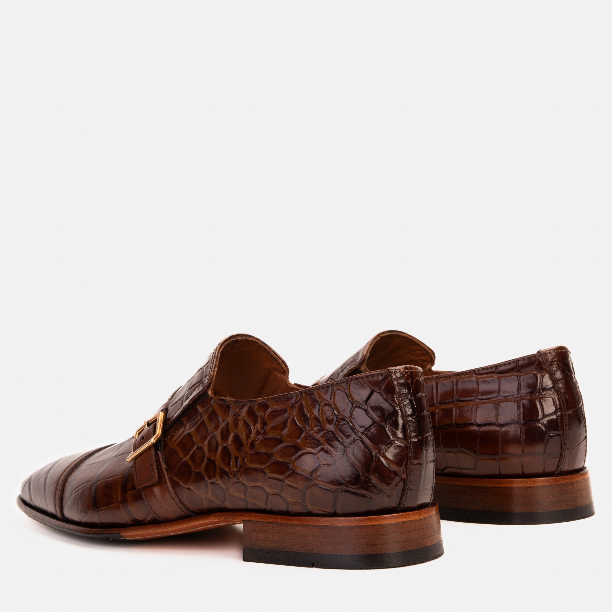 The Strat Single Monk Strap Cap Toe Brown Leather Handmade Shoe - Vinci Leather
