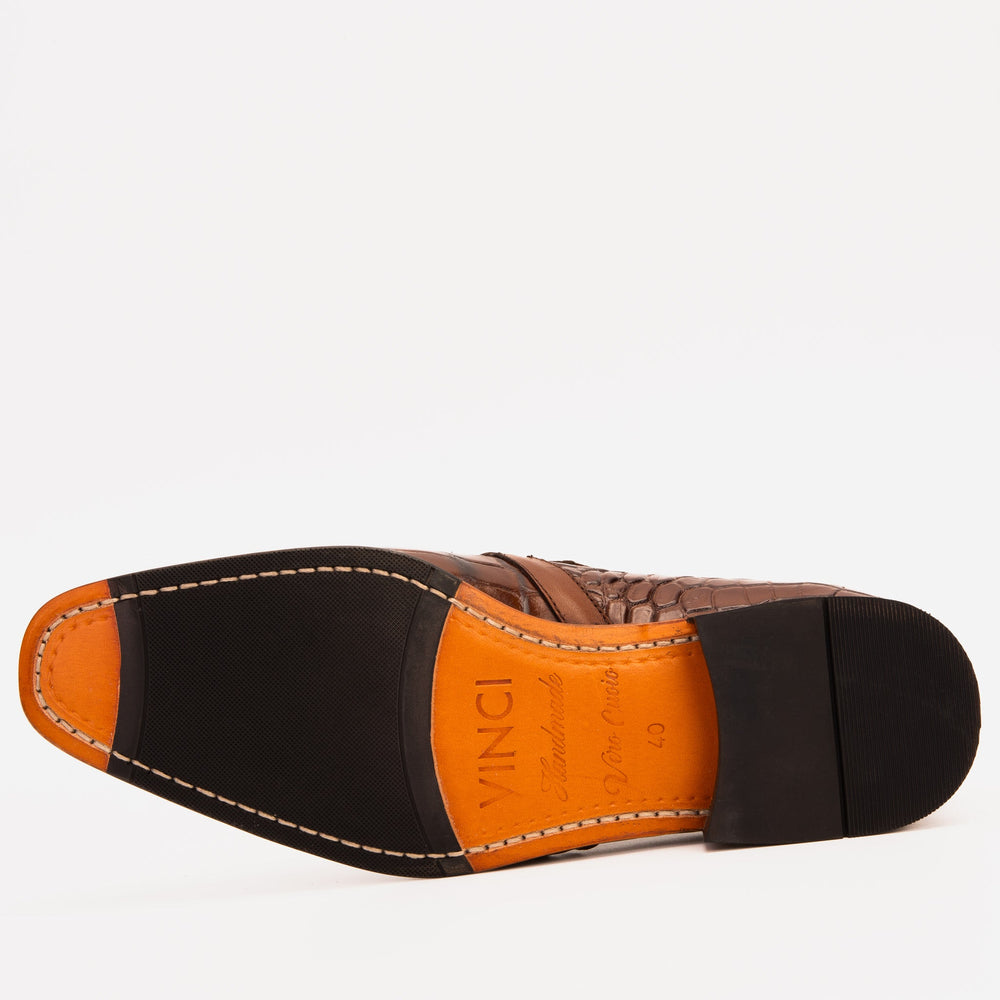 The Strat Single Monk Strap Cap Toe Brown Leather Handmade Shoe - Vinci Leather