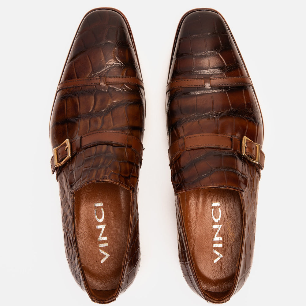 The Strat Single Monk Strap Cap Toe Brown Leather Handmade Shoe - Vinci Leather