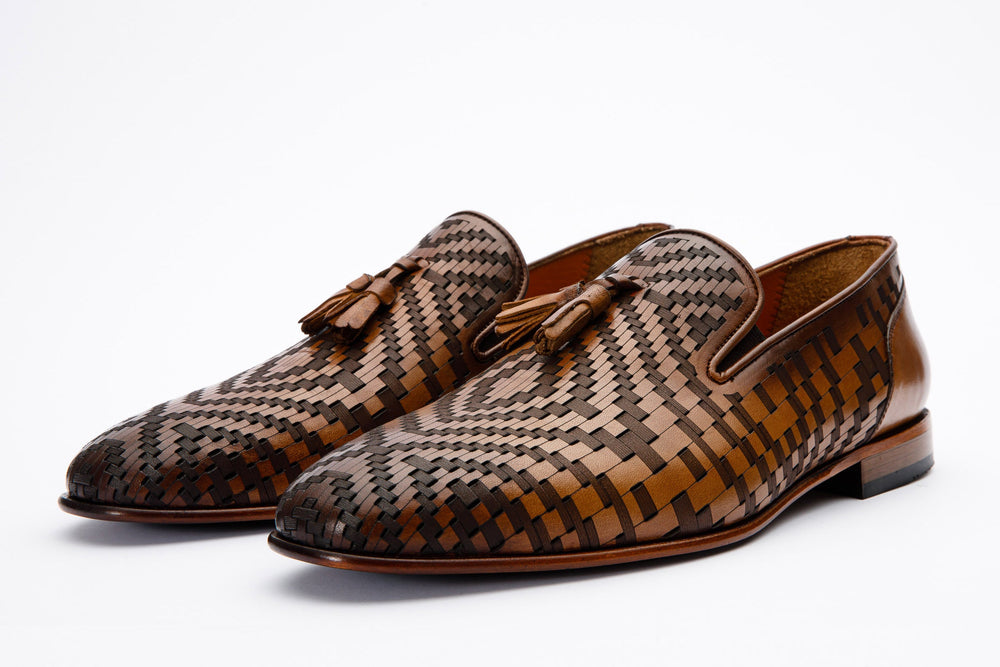 The Meram Brown Leather Tassel Slip-On Loafer Shoe - Vinci Leather