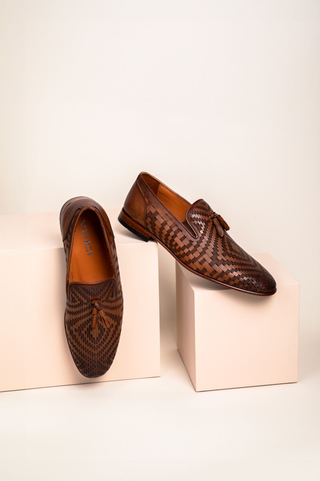 The Meram Brown Leather Tassel Slip-On Loafer Shoe - Vinci Leather