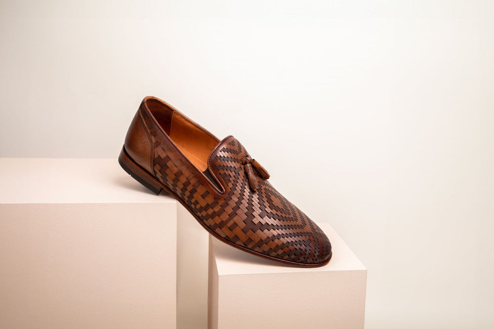 The Meram Brown Leather Tassel Slip-On Loafer Shoe - Vinci Leather