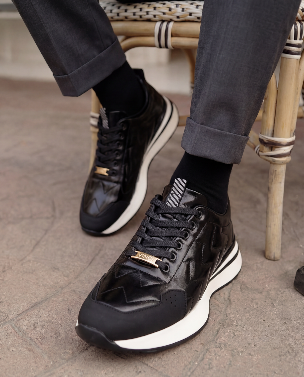 The Veneto Black Leather Sneaker - Vinci Leather