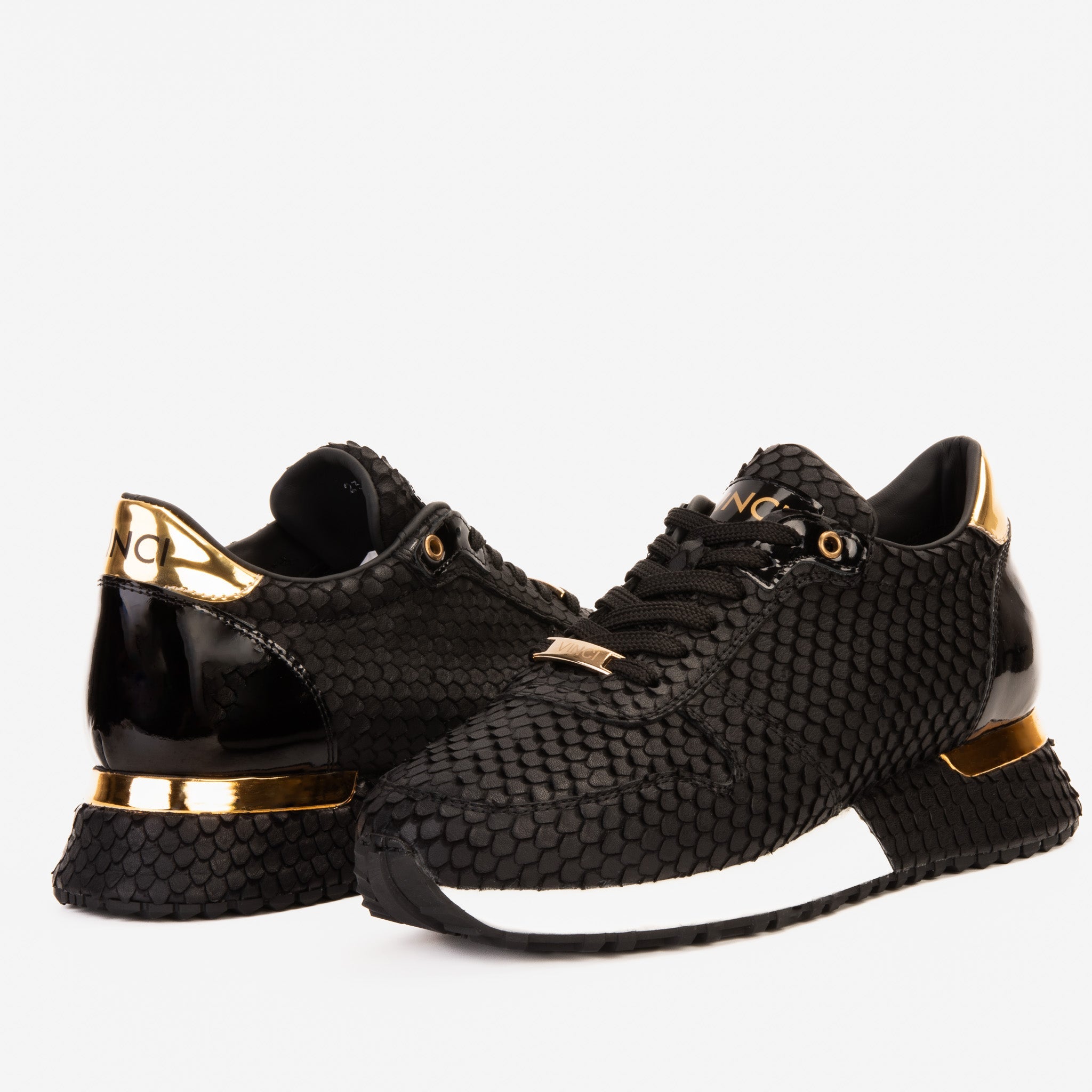 The Majesty Black Gold Leather Sneaker - Vinci Leather
