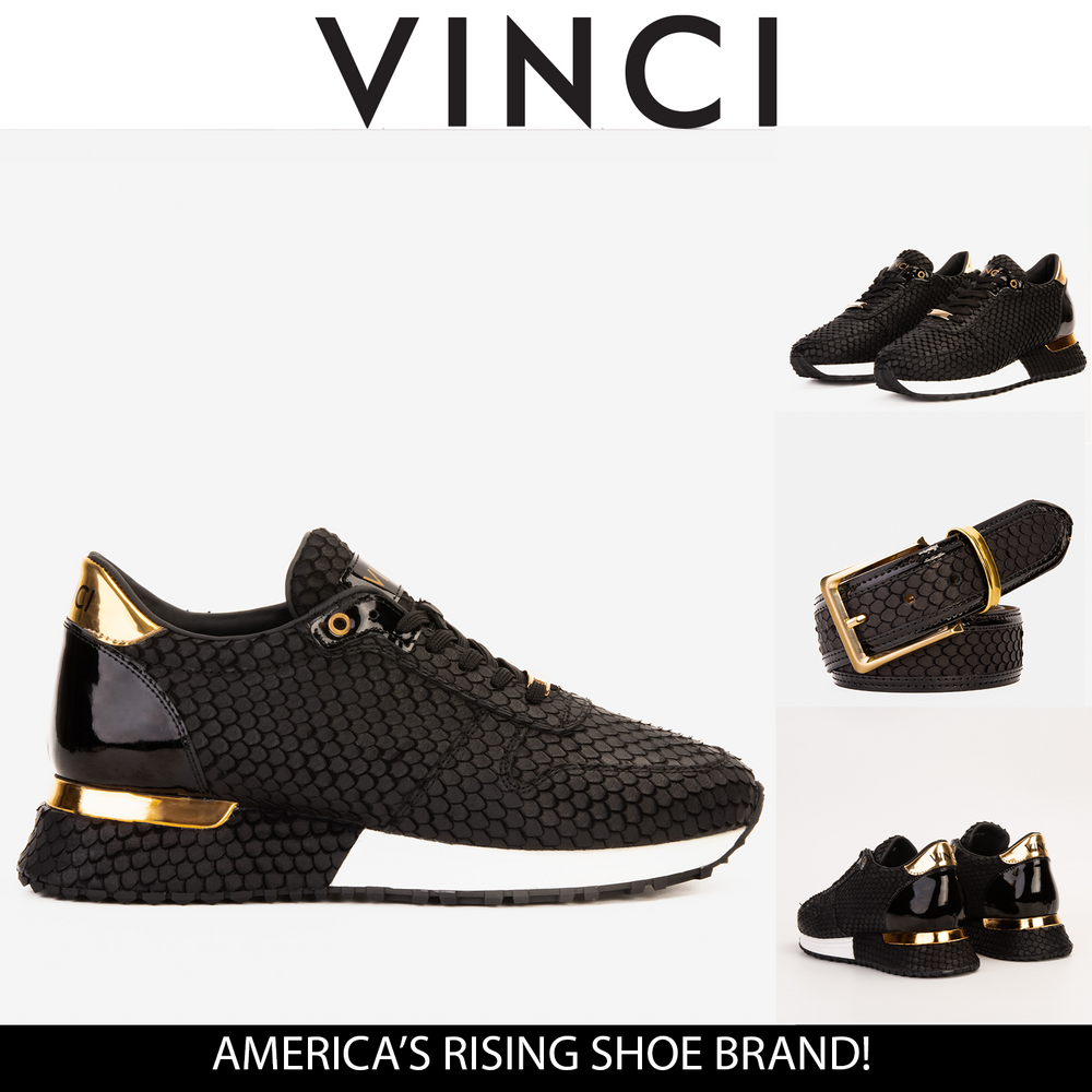 The Majesty Black Gold Leather Sneaker - Vinci Leather