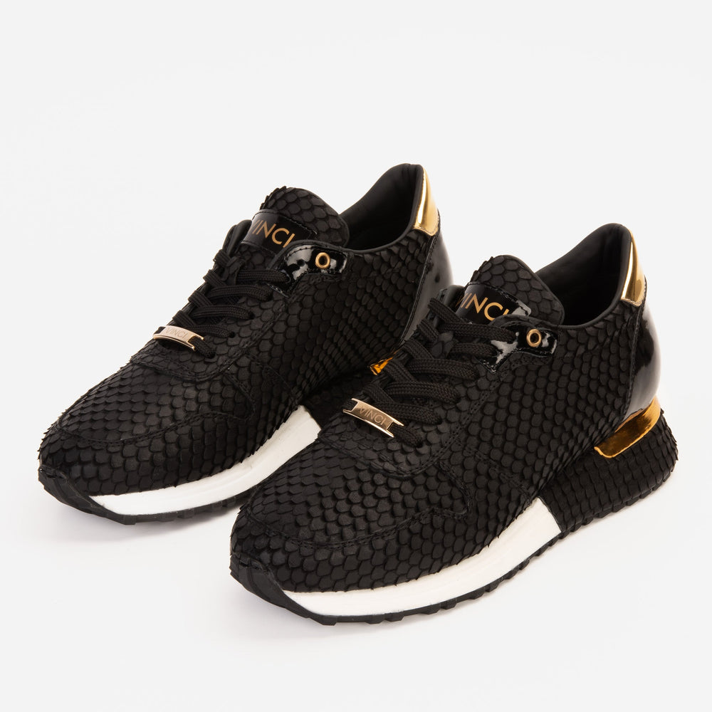 The Majesty Black Gold Leather Sneaker - Vinci Leather