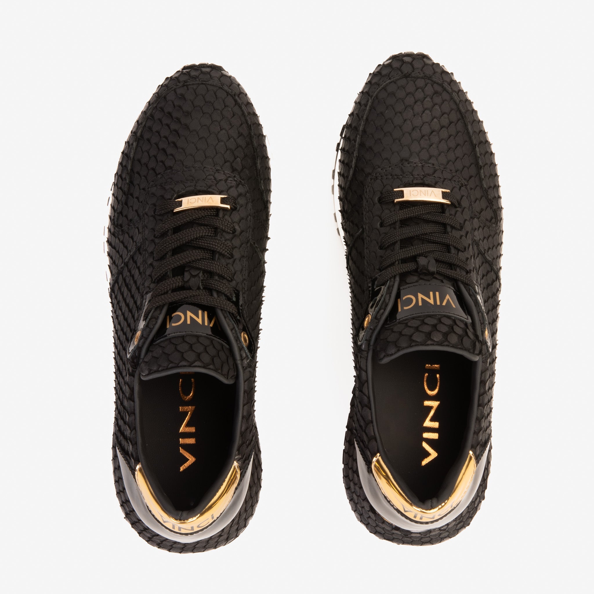 The Majesty Black Gold Leather Sneaker - Vinci Leather