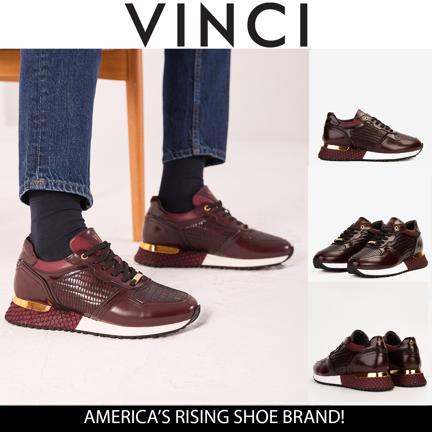 The Empire Burgundy Leather Sneaker - Vinci Leather