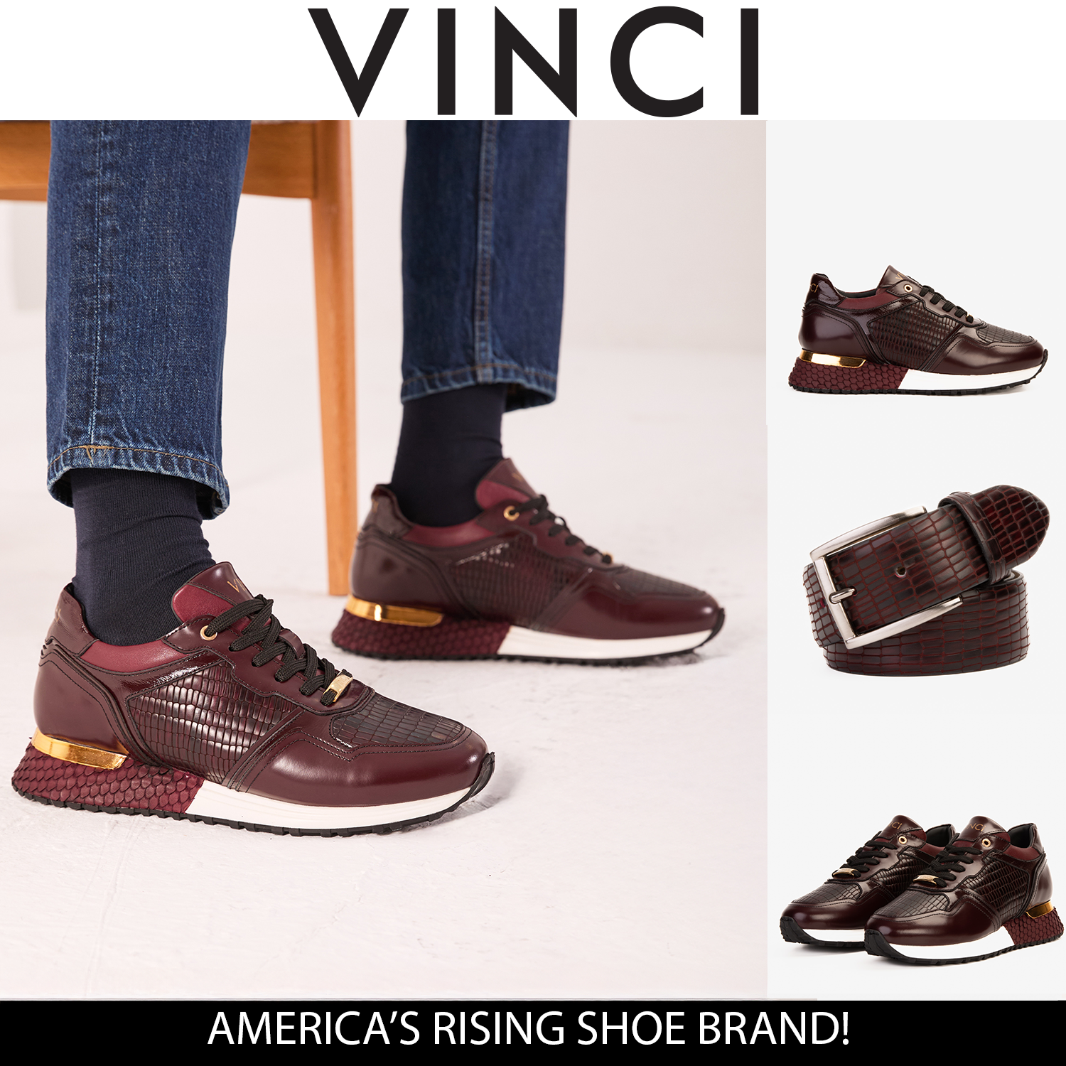 The Empire Burgundy Leather Sneaker - Vinci Leather