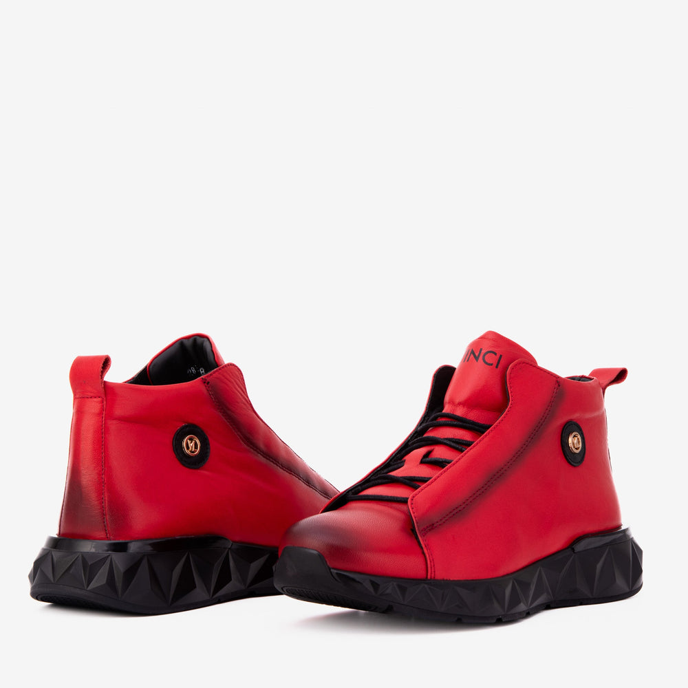 The Vertex Red Leather Men's Sneaker - Vinci Leather