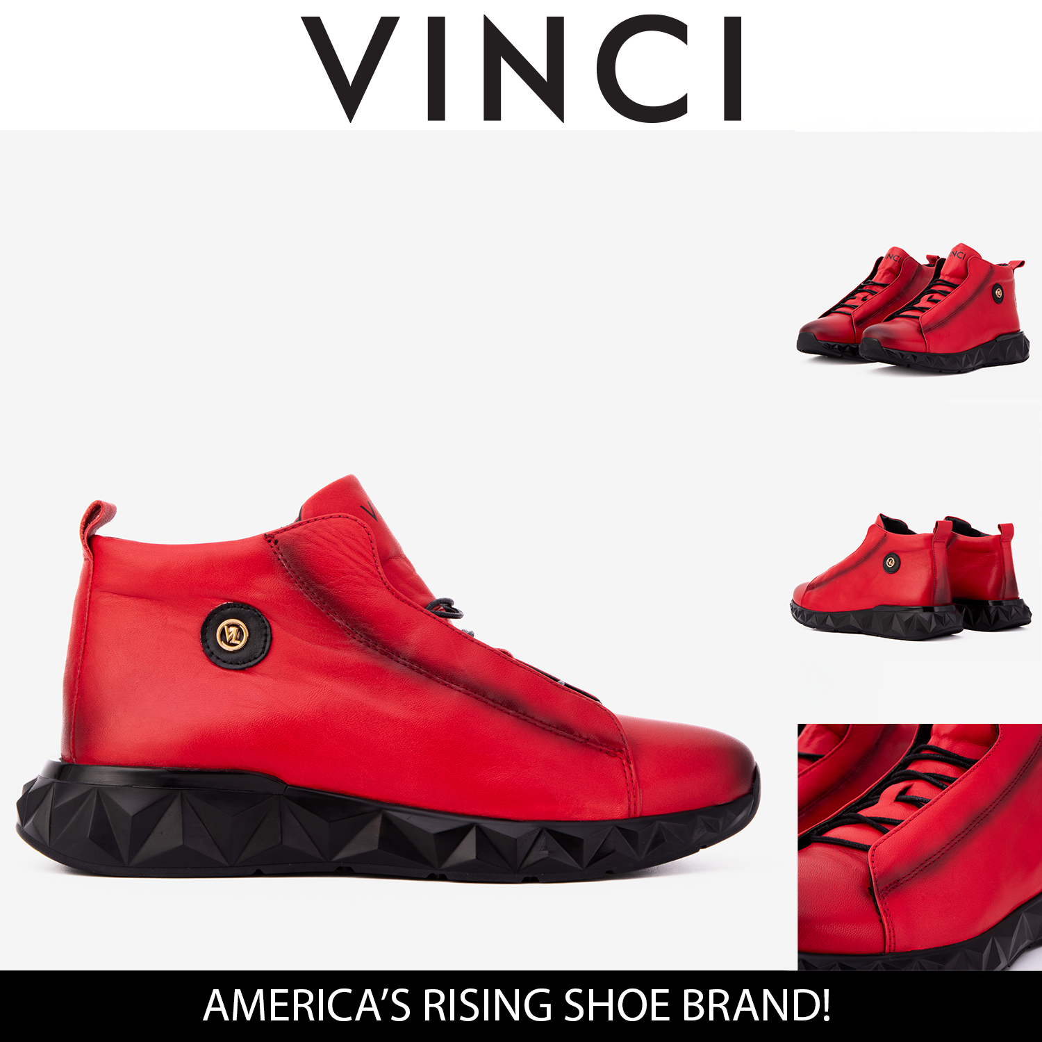 The Vertex Red Leather Men's Sneaker - Vinci Leather