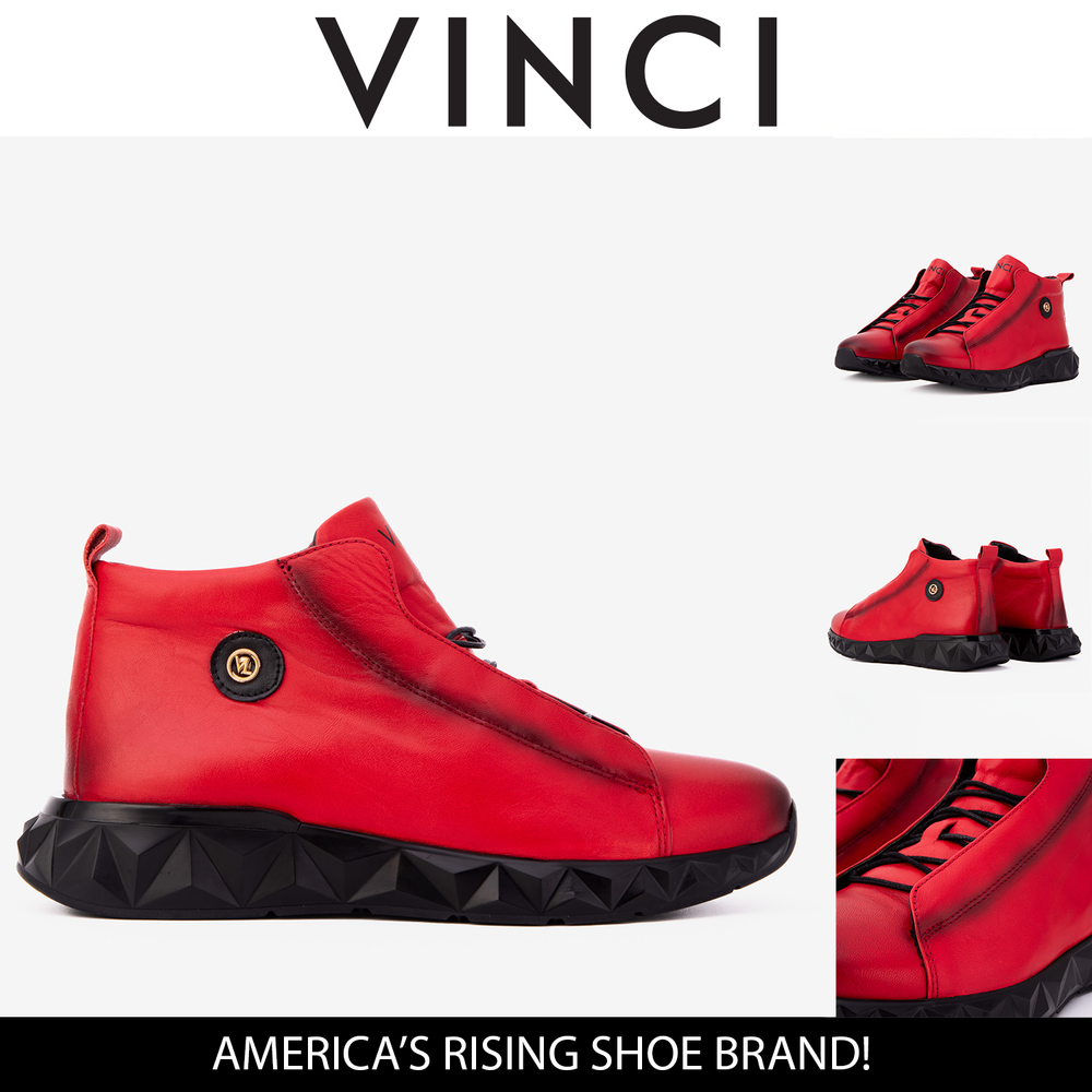 The Vertex Red Leather Men's Sneaker - Vinci Leather