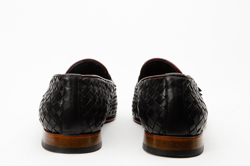 The Vatra Black Burgundy Woven Double Monk Strap Shoe - Vinci Leather
