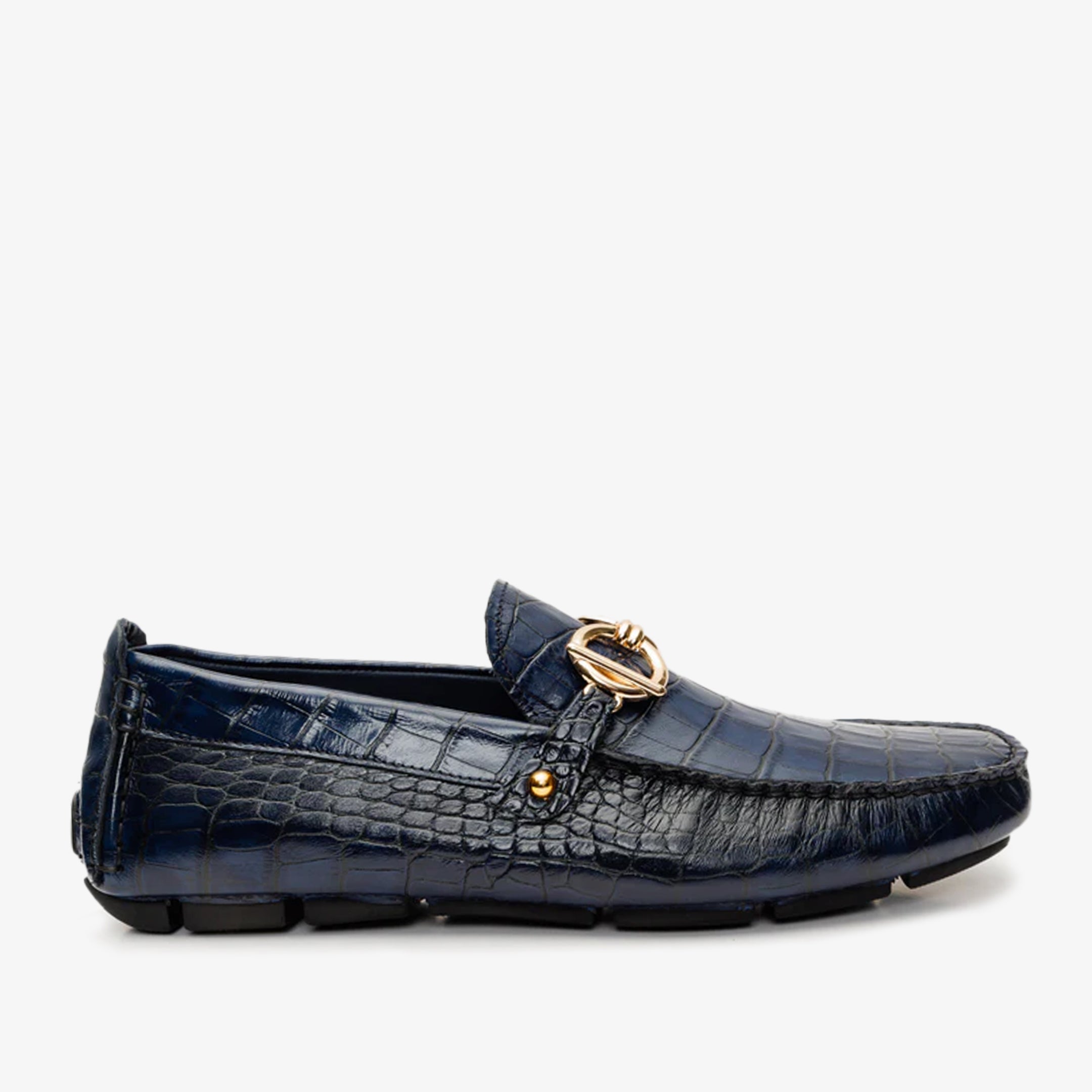 The Pisa Navy Blue Leather Bit Drive Loafer Shoe - Vinci Leather