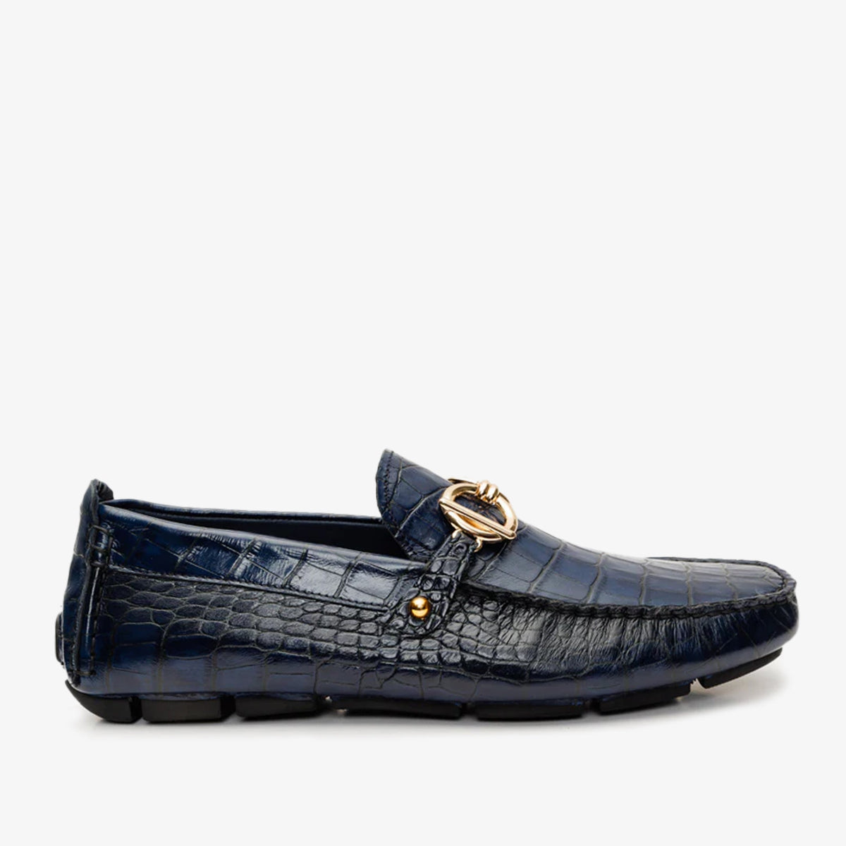 The Pisa Navy Blue Leather Bit Drive Loafer Shoe - Vinci Leather