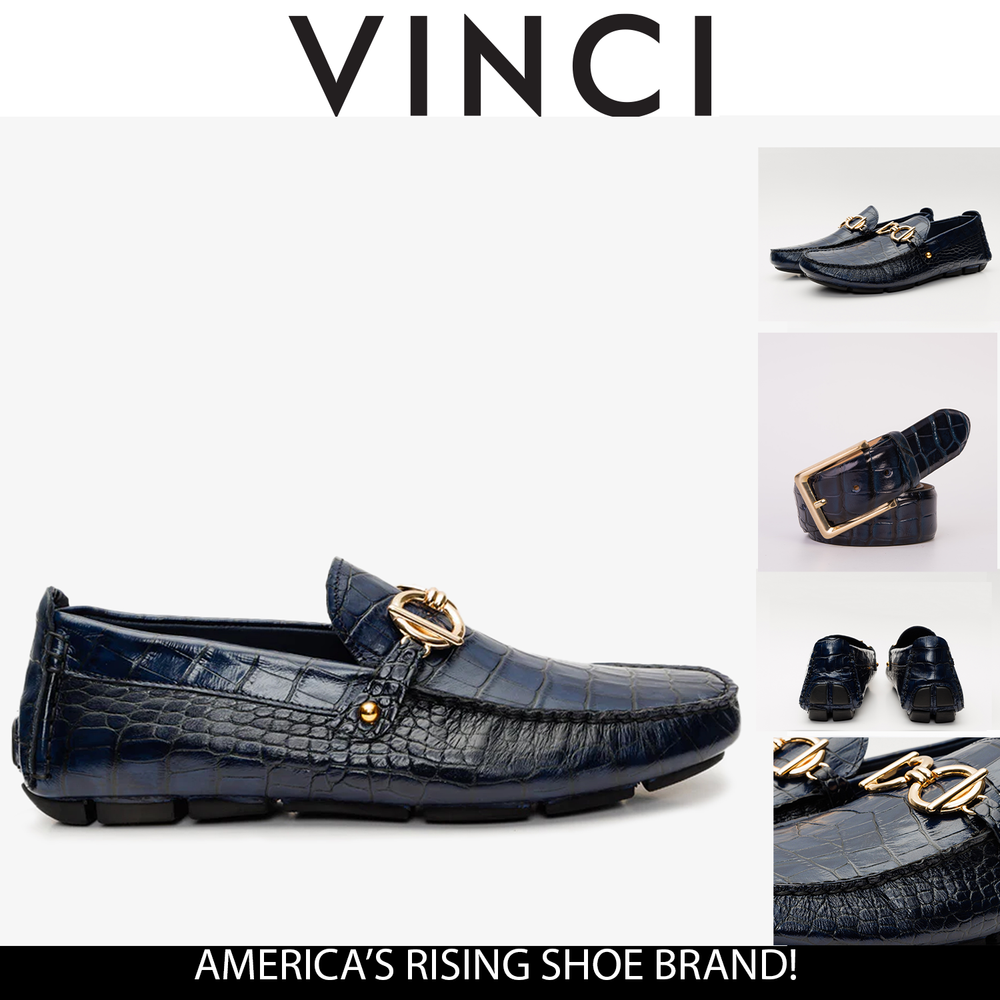 The Pisa Navy Blue Leather Bit Drive Loafer Shoe - Vinci Leather