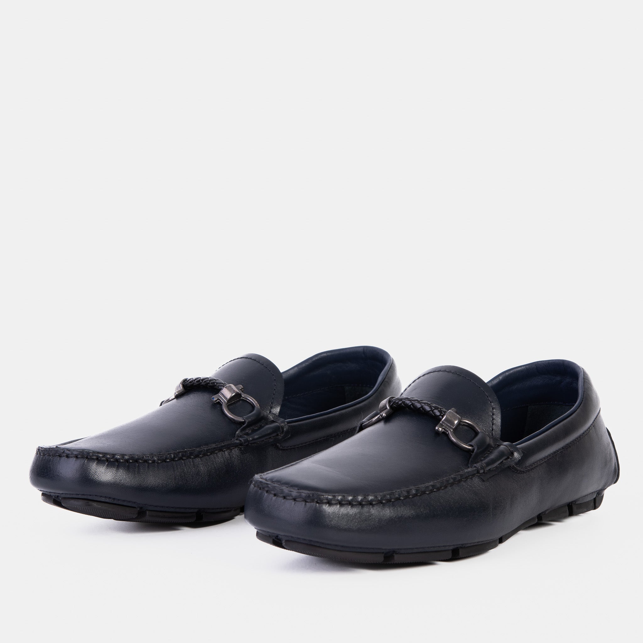 Pavia Navy Blue Leather Bit Drive Loafer Shoe - Vinci Leather