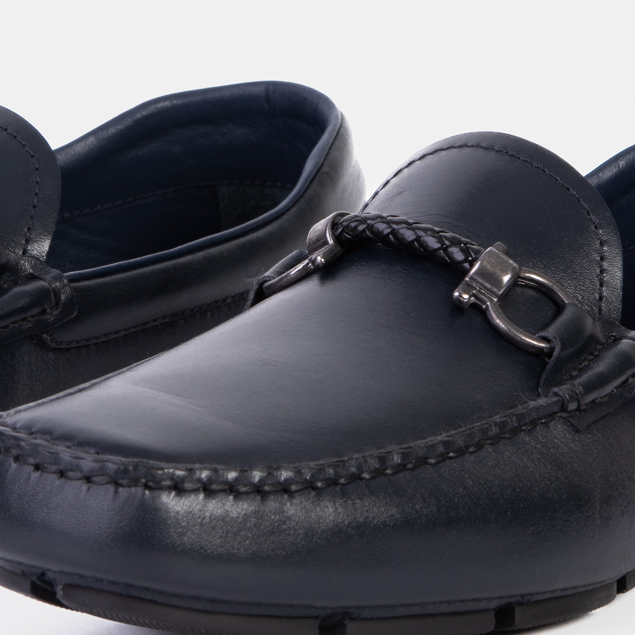 Pavia Navy Blue Leather Bit Drive Loafer Shoe - Vinci Leather
