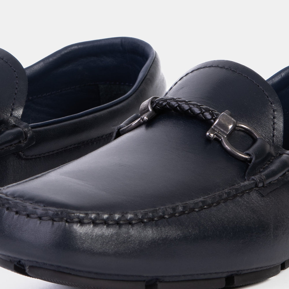 Pavia Navy Blue Leather Bit Drive Loafer Shoe - Vinci Leather