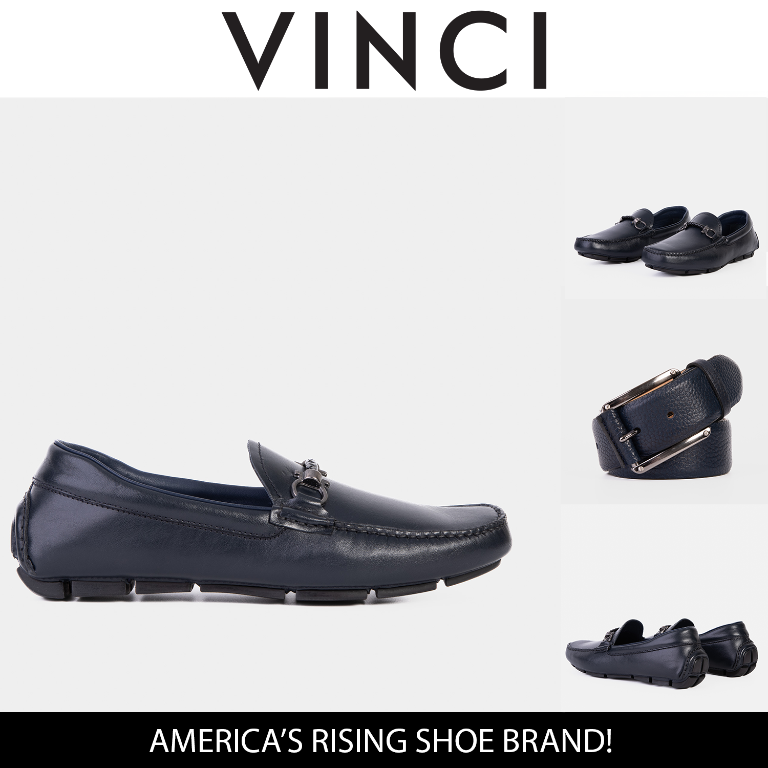 Pavia Navy Blue Leather Bit Drive Loafer Shoe - Vinci Leather